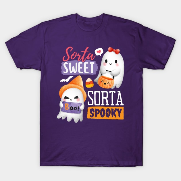 Sorta Sweet Sorta Spooky Cute Halloween Ghosts T-Shirt by Wasabi Snake